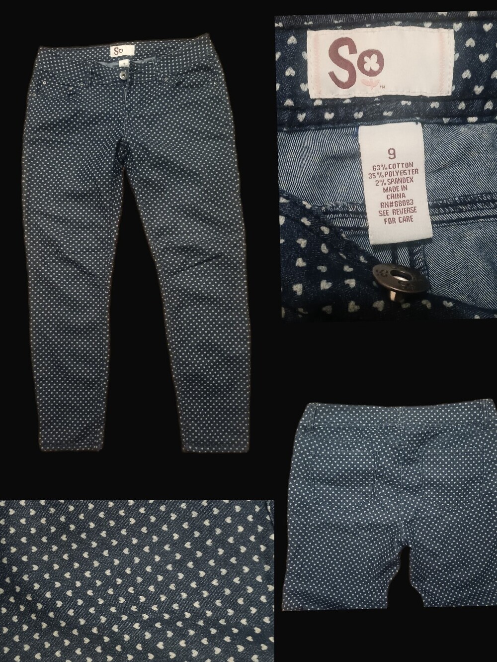SO Navy Skinny Jeans with White Heart Print